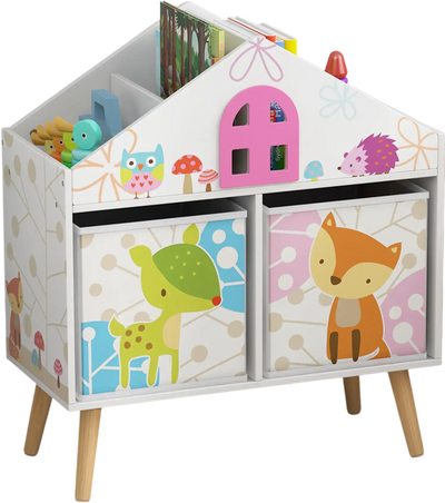 Costway Kids House-Shaped Bookshelf w/ 2 Storage Bins White 72319864 New