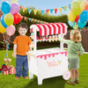 Kids ice cream cart playset in red with 12 accessories, large wheels, and a sunproof canopy for outdoor fun.