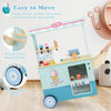 Kids ice cream truck pretend play set in green with smooth wood handle and rubber-edged wheels for imaginative fun.