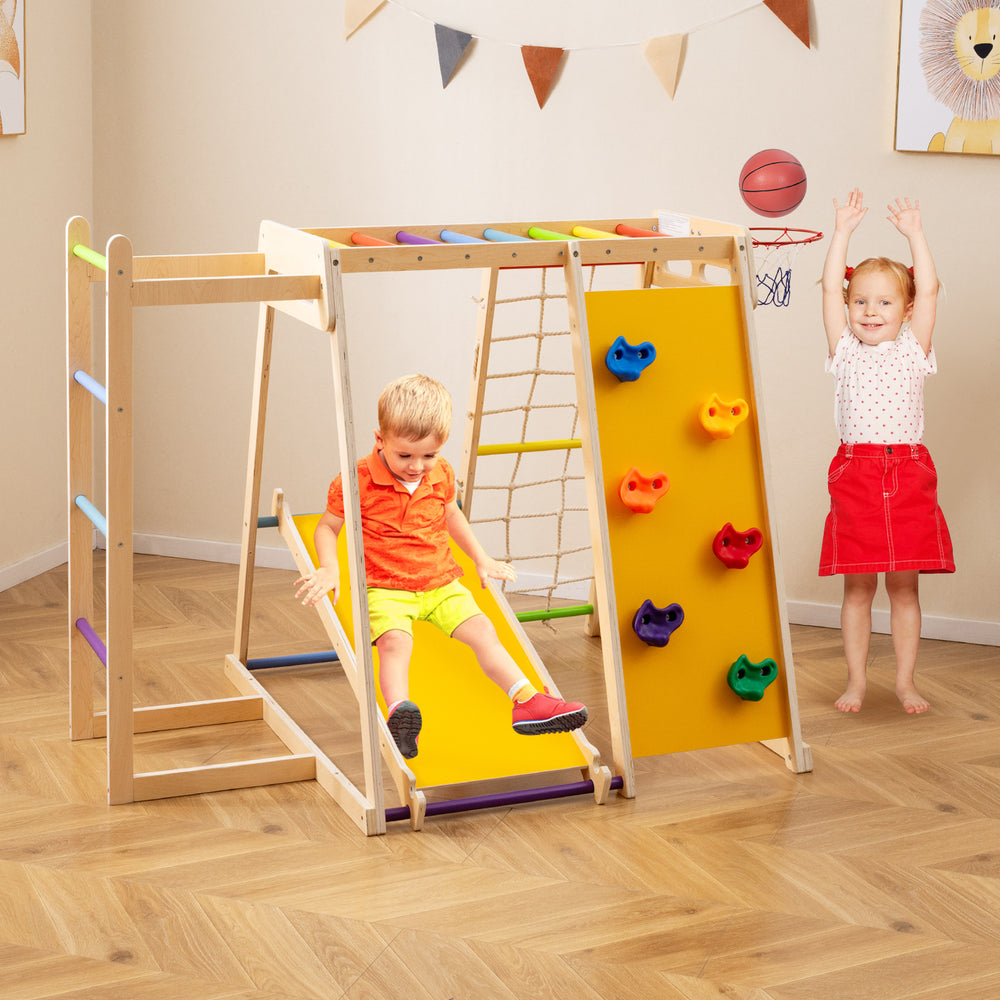 Kids Indoor Playground 6-in-1 Jungle Gym for 3-14 Years Olds-Rainbow - Gallery View 1 of 11