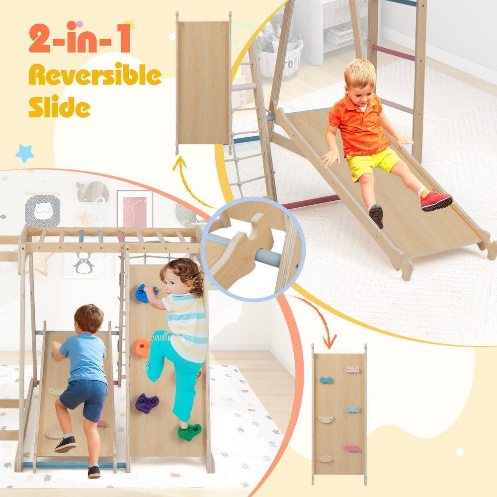 Kids indoor playground featuring a reversible slide and climbing ramp, made of solid birch for safe, active play.