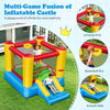 Kids inflatable bounce house with slide, featuring a jumping area and basketball rim, perfect for outdoor fun.
