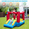 Kids inflatable bounce castle with slide, made of durable 420D oxford cloth, suitable for outdoor fun and safety.