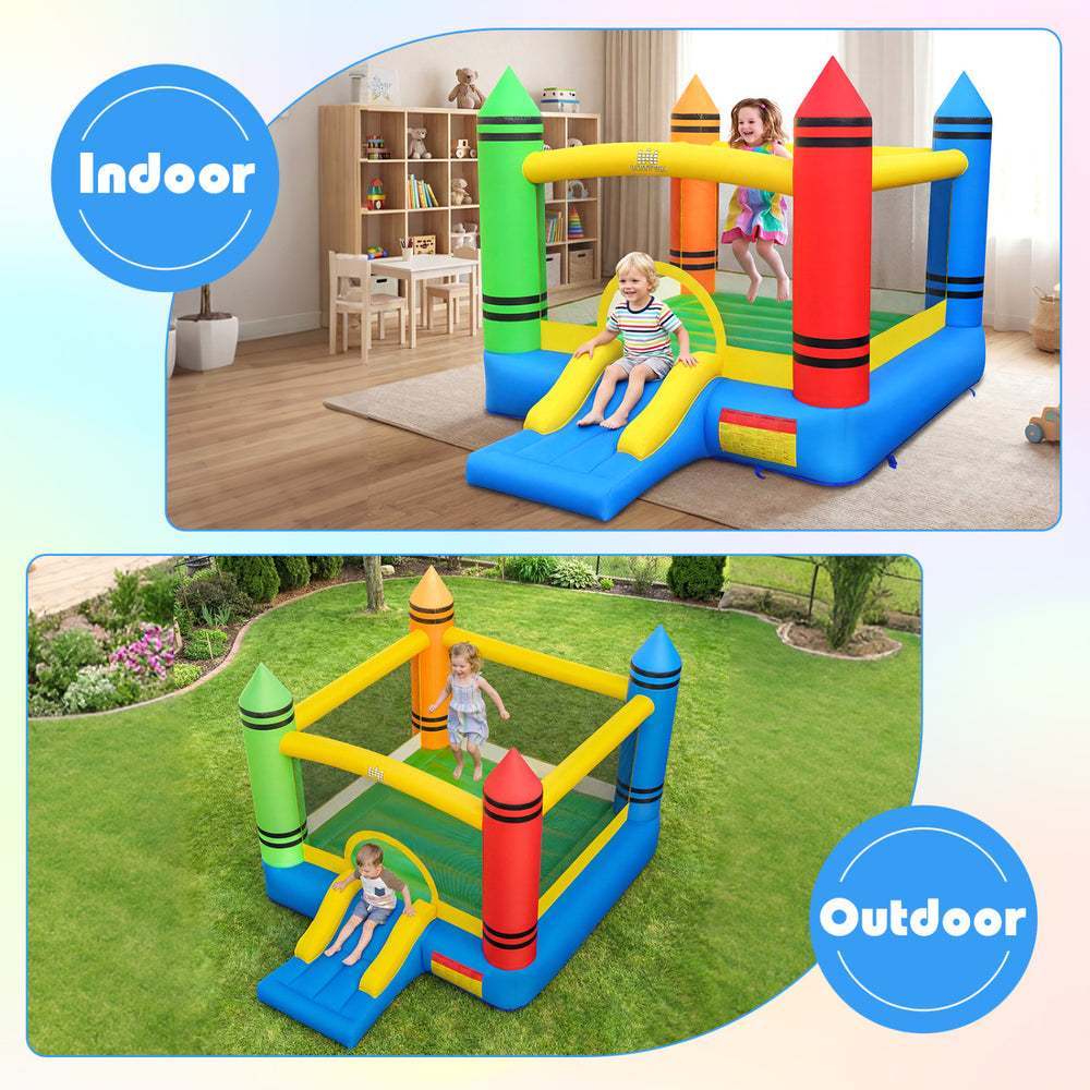 Kids inflatable bounce house with slide, 67" x 85", made of durable oxford cloth, perfect for indoor and outdoor fun.