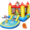 Inflatable kids slide bounce house with water feature, colorful design, suitable for garden fun, includes blower.