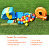 Colorful accessories for the Inflatable Kids Slide Bounce House, including balls, blower, stakes, and carrying bag for.