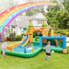 Kids inflatable water slide featuring two slides, splash pools, and sports activities for fun in the yard all year.