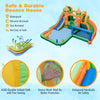 Kids inflatable water slide featuring two surfing slides, climbing wall, and splash pools for summer fun in the yard.