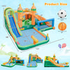 Kids inflatable water slide with two slides, climbing wall, and splash pool, perfect for summer fun in the yard.