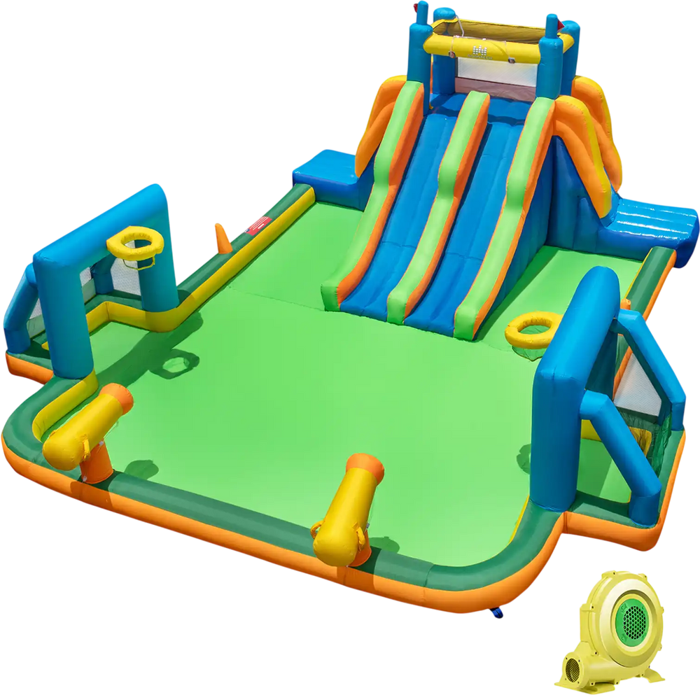 Kids Inflatable Water Slide with 2 Long Slides and 2 Soccer Gates with 950W Blower