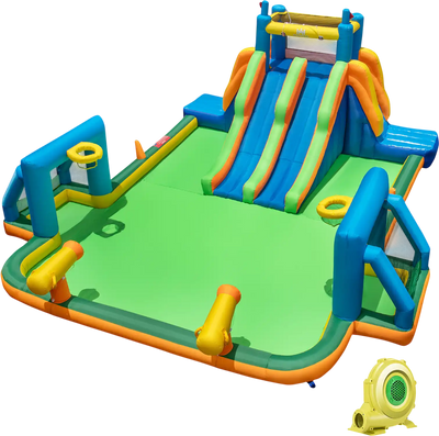 Costway Kids Inflatable Water Slide 2 Long Slides 2 Soccer Gates w/ 950W Blower 75829361 New