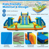 Kids inflatable water slide featuring 2 long slides, splash pool, and soccer gates, made of durable waterproof Oxford.