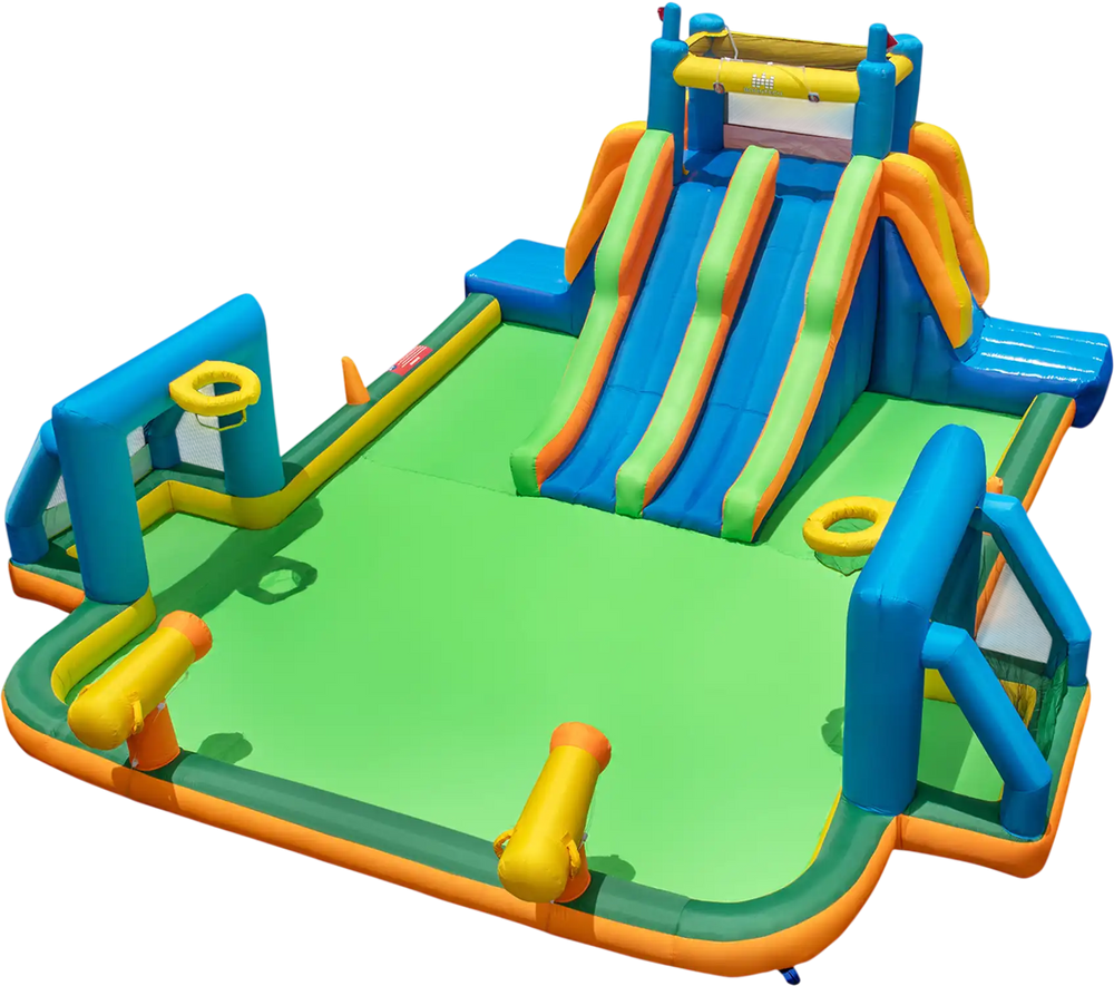 Kids Inflatable Water Slide with 2 Long Slides and 2 Soccer Gates Without Blower