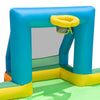 Kids inflatable water slide featuring two long slides and two soccer gates, perfect for summer fun in the backyard.