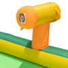 Inflatable water slide featuring a bright orange water cannon, designed for kids' summer fun and competitive play.