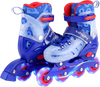 Kids inline skates in blue with adjustable size, light-up wheels, and breathable mesh lining for ages 9-14.