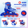 Kids inline skates in blue with light-up wheels, featuring adjustable size, breathable mesh, and secure ankle support.