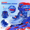Kids inline skates in blue with adjustable buckles and light-up wheels, designed for beginners aged 9-14.