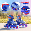 Kids inline skates in blue with light-up wheels, adjustable size, and breathable mesh lining for smooth skating fun.