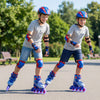 Kids inline skates in blue with light-up wheels, adjustable size, and padded interior for comfortable skating outdoors.
