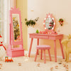 Kids jewelry armoire in pink with a lighted mirror, adjustable angles, and spacious storage for organized jewelry.