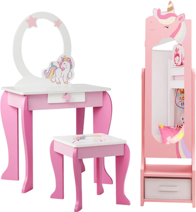 Costway Kids Jewelry Armoire Cabinet Storage 2 Tilt Angles Pink 71489236 New