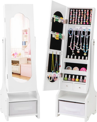 Costway Kids Jewelry Armoire Cabinet w/ Storage 2 Tilt Angles 83146257 New