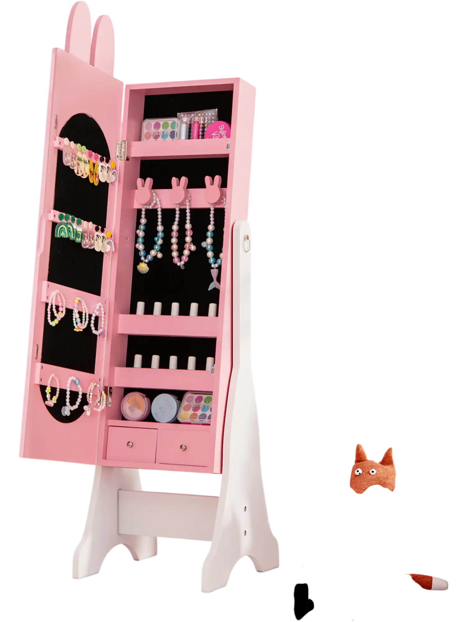 Costway Kids Jewelry Armoire Cabinet Pink 97346812 New