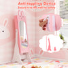 Kids jewelry armoire cabinet in pink with anti-toppling device, featuring a large capacity and two tilt angles for.