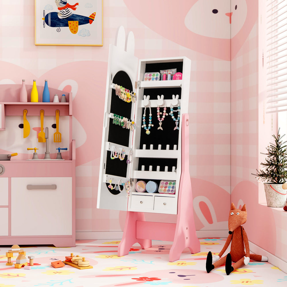 Kids Jewelry Armoire Cabinet with 2 Tilt Angles and Large Capacity-White - Gallery View 1 of 11
