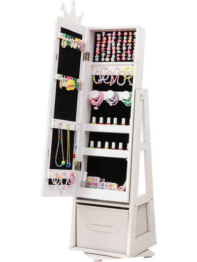 Costway Kids Jewelry Armoire Cabinet Swivel Base White 28954137 New