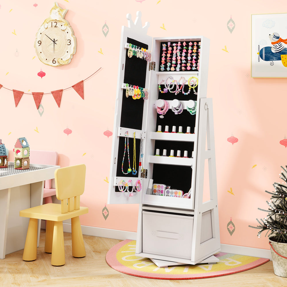 Kids Jewelry Armoire Cabinet with Large Storage Capacity and Swivel Base-White - Gallery View 1 of 11