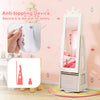 Kids jewelry armoire cabinet in white with full-length mirror, swivel base, and anti-toppling device for safety.