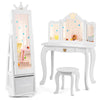 Kids jewelry armoire cabinet with full-length mirror, large storage capacity, and swivel base in white for easy access.