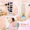 Kids jewelry armoire cabinet featuring a full-length mirror, large storage capacity, and swivel base for easy access.