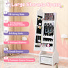 Kids jewelry cabinet with full-length mirror, featuring 18 earring slots and 13 necklace compartments for organized.