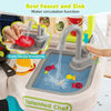 Kids kitchen playset with a realistic faucet and sink, featuring water circulation for immersive pretend play.