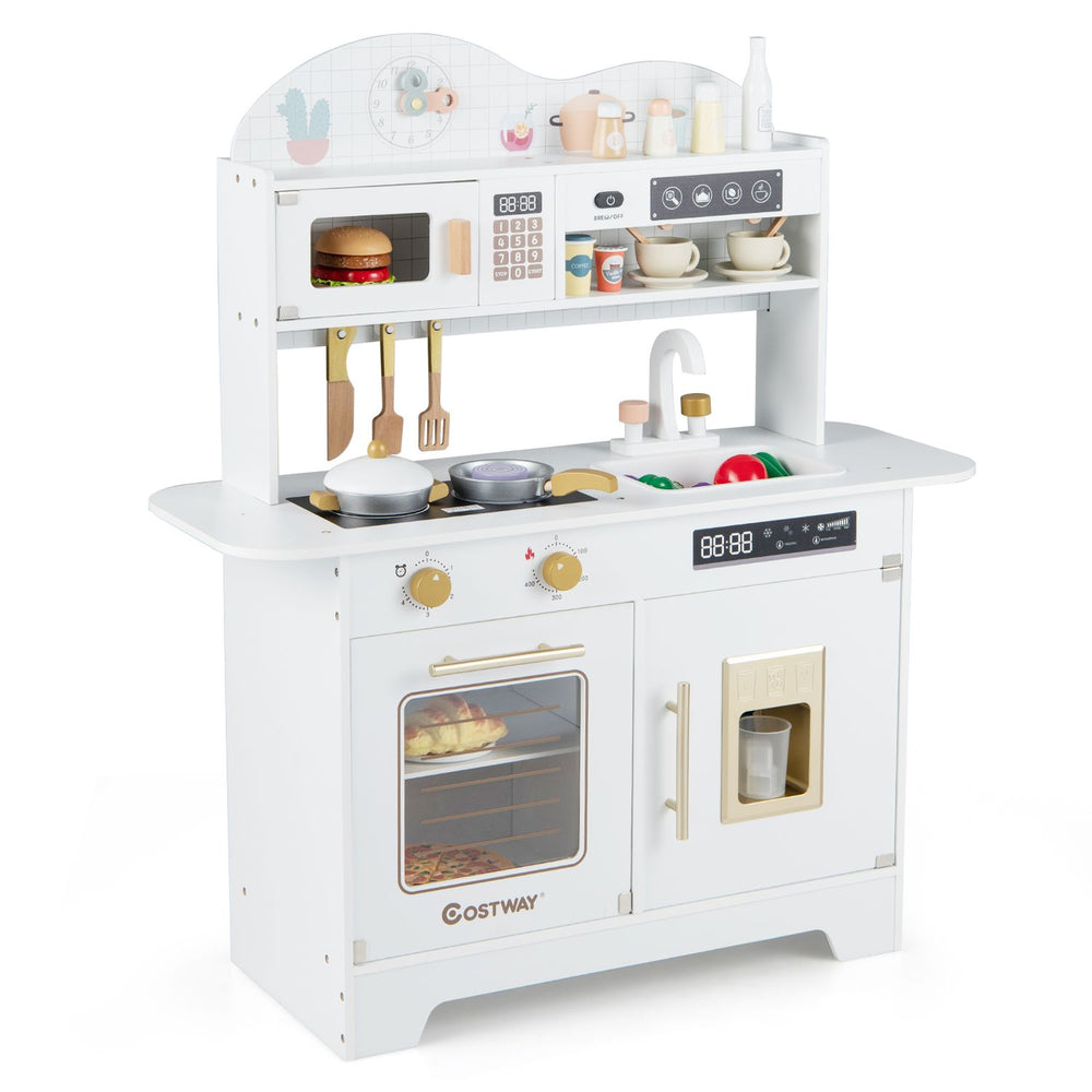 Kids Kitchen Playset with 17 Pcs Accessories and Oven Ice Maker and Stove-White - Gallery View 1 of 2