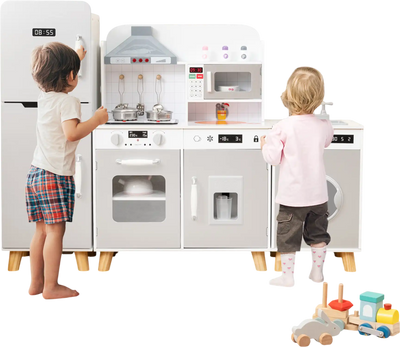 Costway Kids 3-in-1 Play Kitchen Refrigerator Washing Machine 83945672 New