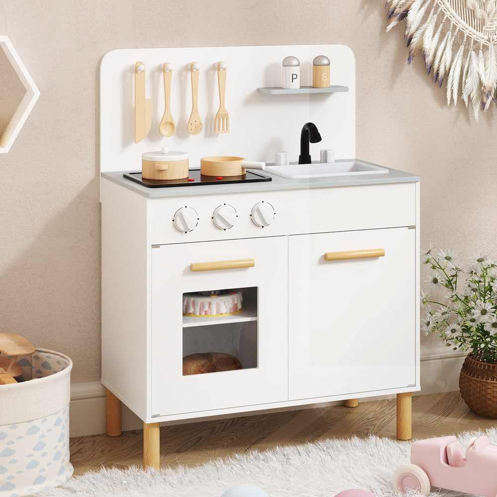 Kids Kitchen Playset with Cooking Accessories and Storage-White - Gallery View 1 of 11