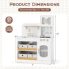 Kids kitchen playset in white with storage drawers, sink, and cooking accessories, designed for children aged 3 and up.