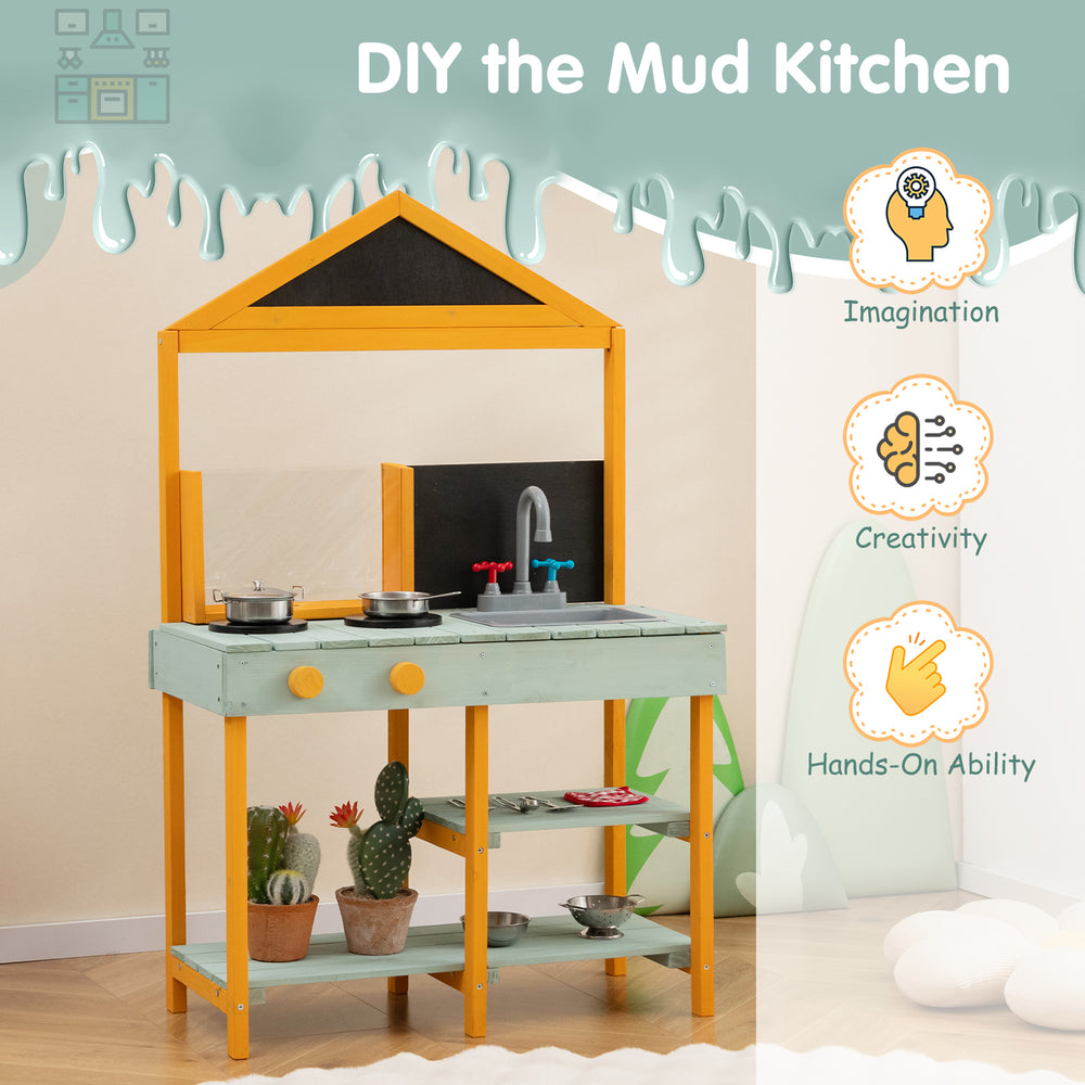 Kids kitchen playset with lifelike stove, rotatable faucet, and root viewer planter for imaginative cooking fun.