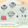 Kids kitchen playset with complete utensils including bowl, colander, and pot, designed for immersive cooking fun.