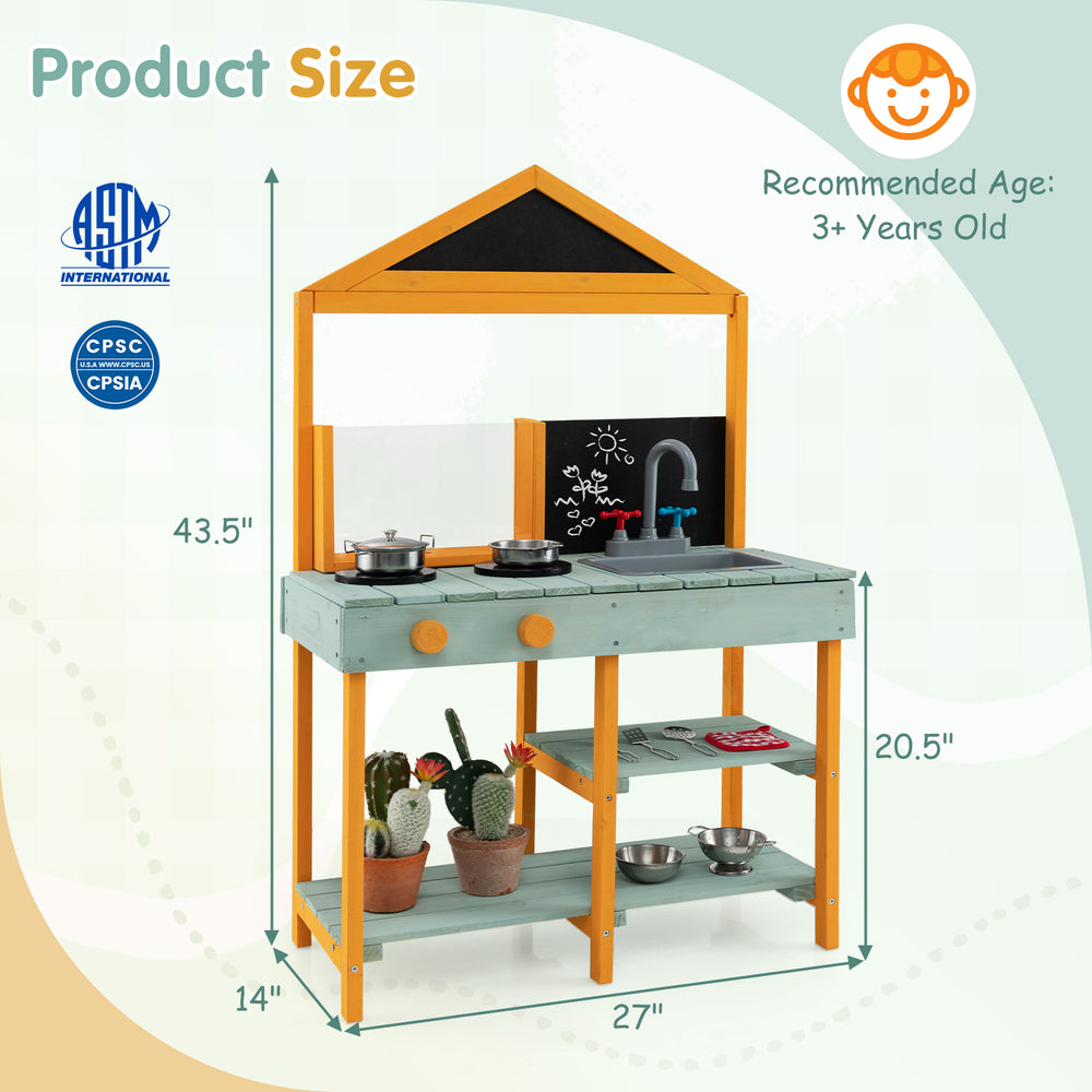 Kids kitchen playset with rotatable faucet, root viewer planter, and ample storage, perfect for imaginative play.