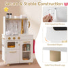 Kids kitchen set with stoves, sink, and solid pine wood legs, featuring anti-toppling device for safe pretend play.