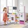 Double-sided kids kitchen and market in pink with realistic light, sound, and 82 accessories for imaginative play.