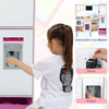 Interactive ice maker feature of the 2-in-1 kids kitchen and market set in pink, promoting imaginative play.