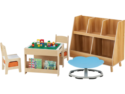 Costway Kids Learning Play Bundle Bookshelf Activity Table Swivel Chair 85252332 New