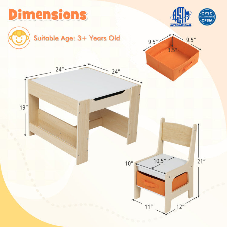 Kids 4-in-1 activity table set with reversible tabletop and orange storage bin, perfect for play and learning.