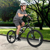 Kids mountain bike with 20-inch wheels, adjustable saddle, and dual V-brakes for safe riding on various terrains.